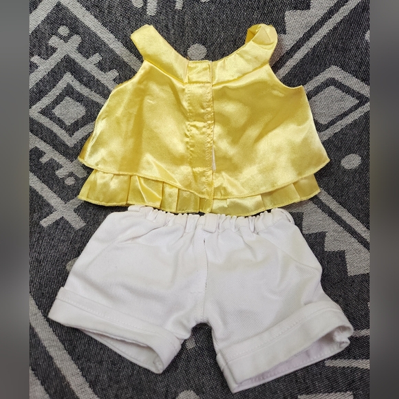 2009 Build a Bear Yellow Satin Rose Top & White Embroidered Jeans Set #1004720 - Picture 6 of 12